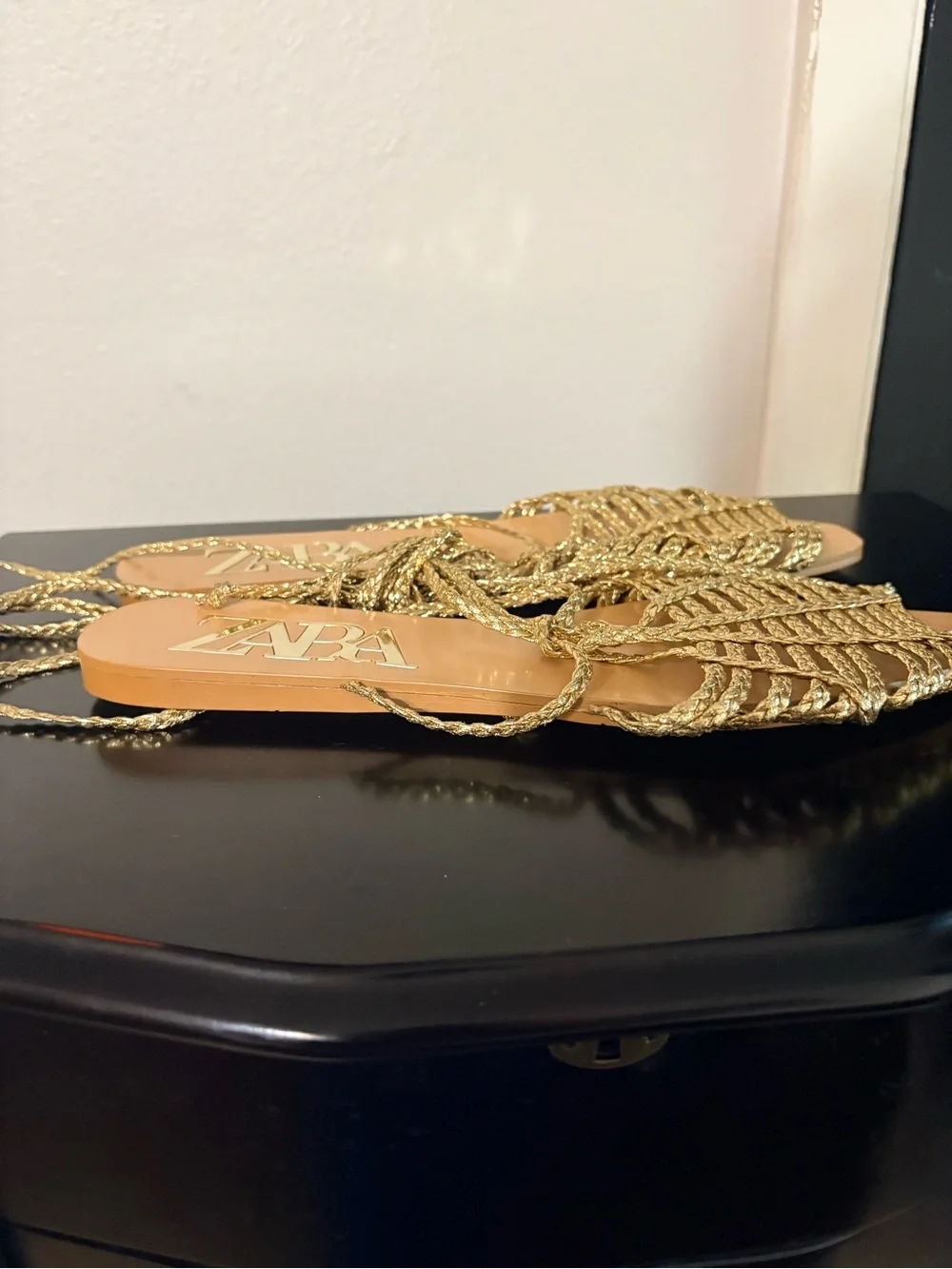 ZARA Gold Braided Strappy Flat Sandal - Women SZ 40 - Picture 4 of 7